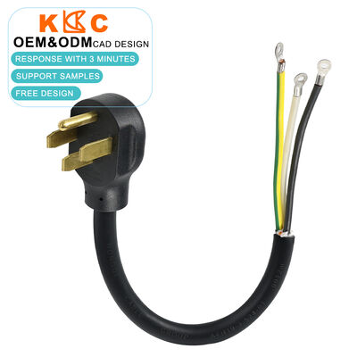 Cable corto tipo pigtail de 0.5m con terminales de anillo, 3 núcleos 6AWG 50A 125/250V NEMA 14-50P, con enchufe moldeado y alivio de tensión reforzado